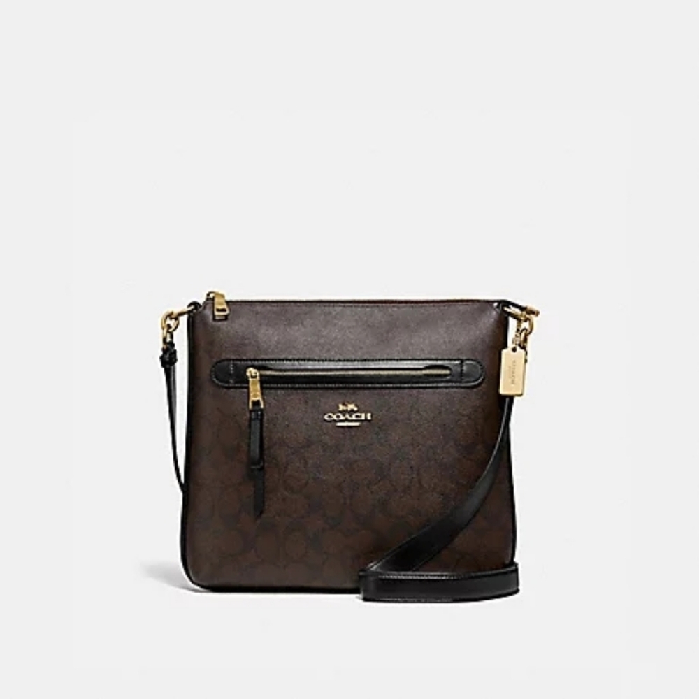 COACH Mae File Crossbody in Signature C Canvas F77885 Brown Black